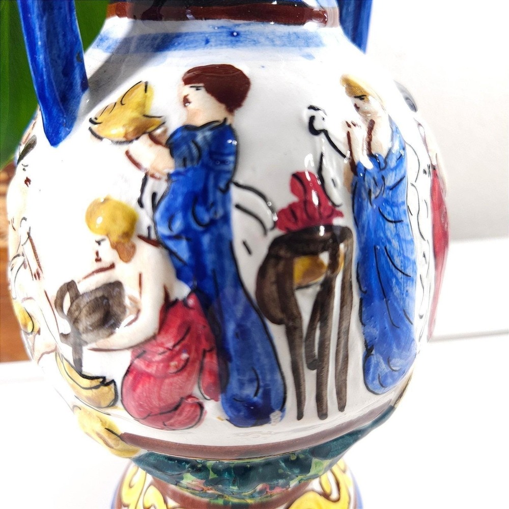 Vtg Italian Hand Painted Ceramic Amphora Vase Greco-Roman Scene Made in Italy - Picture 4 of 10
